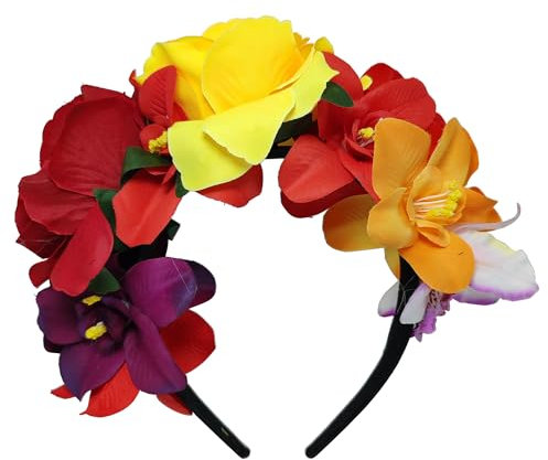 Serre-tête à couronne de fleurs mexicaines - Serre-tête d'Halloween - Serre-tête de fête - Costume - Serre-tête à couronne de fleurs roses - Accessoires de cheveux Cosplay