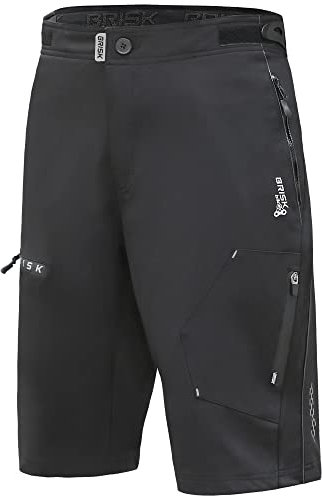 Brisk Bike MTB Hose Herren MBT Shorts mit 4 Reißverschlusstaschen und verstellbarem Bund MTB Hose kurz (Black, XL)