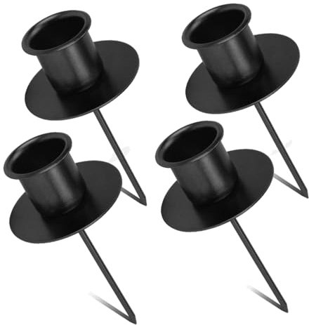 4X Kerzenhalter Adventskranz, Stabkerzenhalter Schwarz mit Teller, Kerzenständer Stabkerzen, Adventskerzenhalter Metall Kerzenleuchter, Kerzenteller für Adventskranz Weihnachten