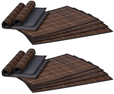 Relaxdays 24 teiliges Tischset, Platzdeckchen aus Bambus, Rutschhemmende Unterseite, Platzset abwischbar, 30 x 45 cm, braun