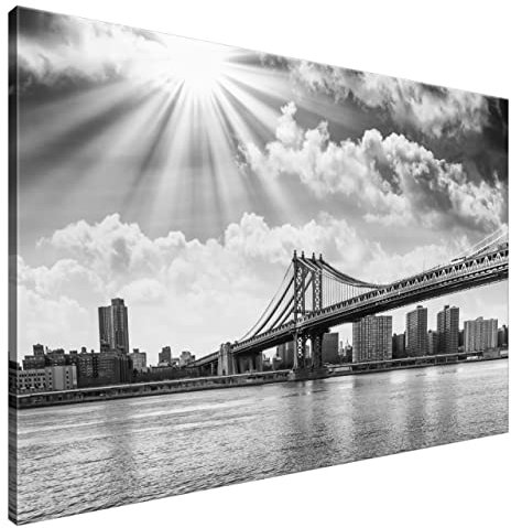 Estika Leinwand bilder - Brooklyn-Brücke Schwarz und Weiß - 120x80 cm, 1 teilige kunstdruck - Wandbilder wohnzimmer, schlafzimmer, Moderne wanddeko, Bild auf leinwand - New York bilder - 1285A_1B