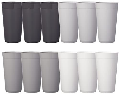 US Acrylic Newport 20 ounce Unbreakable Plastic Stackable Water Tumblers in Grey Stone | Set of 12 Drinking Cups | Reusable, BPA-free, Made in the USA, Top-rack Dishwasher and Microwave Safe