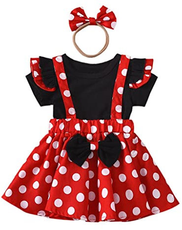 Lito Angels Minnie Mouse Fancy Dress Costume Suspender Skirt Set with Bow Headband for Kid Girls Age 4-5 years