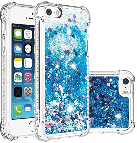 KBIKO-zxl iPhone SE 2020 Case, Liquid Glitter Case Air-Cushion Drop Resistant Bling Shiny Sparkle Flowing Anti-Fingerprint Soft TPU Bumper Cover for iPhone SE 2022/6 / 7/8.Blue YBL