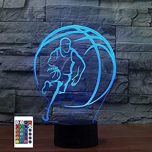 3D Basketball Lampe Fernbedienung 16 Farben Nachtlichter Illusion Acryl LED Tisch Nachttischlampe Kinderzimmer Schreibtisch Dekoration Geburtstag süßes Spielzeug für Kinder und Erwachsene