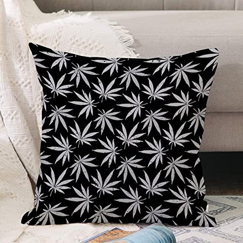 Kissenbezug 45x45 cm,Marihuana Cannabis schwarz und weiß,Outdoor Kissen Kissenbezüge Kissenhülle Sofa Kissen dekokissen Zierkissen für Wohnzimmer Garten deko draußen