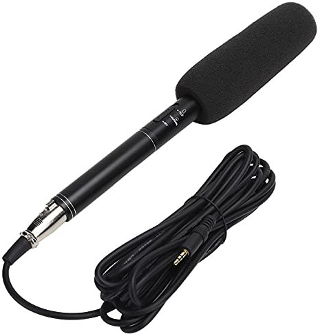 Microfono di Registrazione Cablato, Microfono Direzionale Professionale Ad Alta Sensibilità per Esterni/interviste/notizie Microfono Direzionale Mini Microfono Portatile, per Fotocamera (Nero 28 cm)