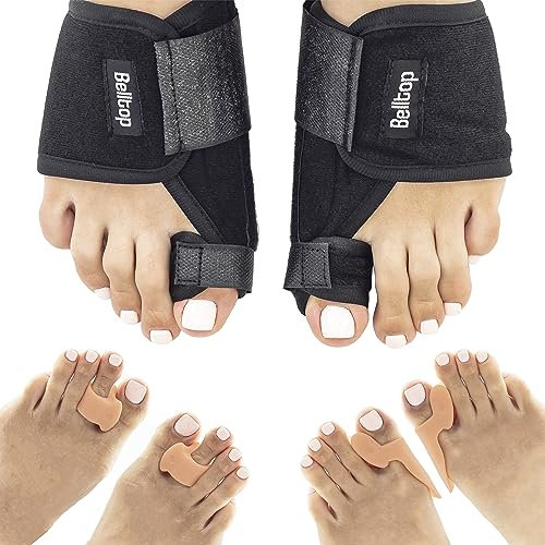 Hallux valgus Korrektur Set für Tag & Nacht. 2x Hallux valgus schienen + 4x Silikon Zehenspreizer (Universalgröße und 0% BPA). Bunion Korrektor für Zehe, Schmerzlinderung und Zehenbegradigung.