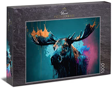 Ulmer Puzzleschmiede - Elch-Puzzle König des Nordens - Der mächtige Elch als abstraktes 1000 Teile Puzzle - aus der Puzzle-Kollektion Farben & Fantasy, Qualität Made in Germany