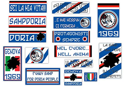 GamesMonkey® - Kit 15 Adesivi Ultras - Sampdoria Doria - Campione Calcio Scudetto - Vinile Lucido HD - Made in Italy Impermeabili Esterno Interno Auto Moto Motocross Bici Casco Paraurti