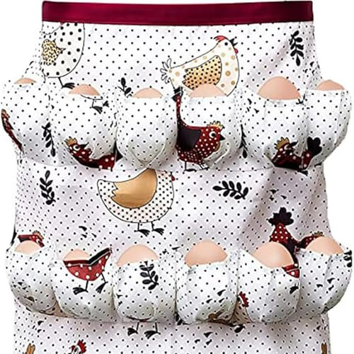 LIMEOW 1Stück 52 * 47cm Eierschürze,Leinwand-Schürze,Eier Schürze Sammeln Hühnereier ,Eier mit Mehreren Taschen,Sammelschürze Eierschürze Leinwand Eier Schürze für Frische Eier Huhn Ente Gans Eier