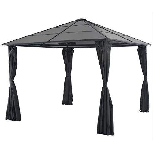Homgoday Gartenpavillon mit Vorhang Pavillon Gartenzelt Partyzelt Festzelt Gartenpavillon Bierzelt Garten Zelt Terrassenpavillon UV-Schutz für Garten Terrasse Hof Aluminium 3×3 m Schwarz