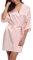 Migcaput Bademantel Damen Kurz Satin Bademantel mit Gürtel Braut Brautjungfern Kimono Hochzeit Nachtwäsche V-Ausschnitt Seide Pajama Rosa Braut Rosa M