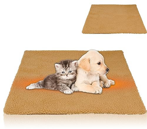 Heated Self Pet Pad - 60 x 45cm, Warm Dog Blanket Mat for Cats, Puppies & Kittens - Winter Bed without Electricity (Brown)