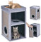 COSTWAY Katzenhöhle 3 Etagen, 69 cm hoch, Katzenhaus mit Kratzbrett & Abnehmbarer Matte, Katzentonne für Katzen bis 15 kg, Katzenkratzbaum mit Höhlen, Katzenturm Katzenhütte, Grau
