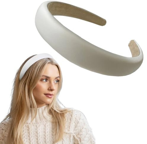 Norhogo Modisch Solides Stirnband Rutschfest Einfarbig Haarbänder Diy-Haarschmuck 2.5 Cm Breit, Gepolstertes Stirnband Retro Style Haarband Mode Bequeme Stirnbänder für Frauen und Mädchen, Weiß