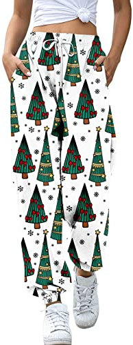 Nidddiv Pantalones deportivos casuales de la serie de Navidad, pantalones de correr para mujer, cintura elástica del Reino Unido, pantalones holgados para mujer, pantalones deportivos con estampado de