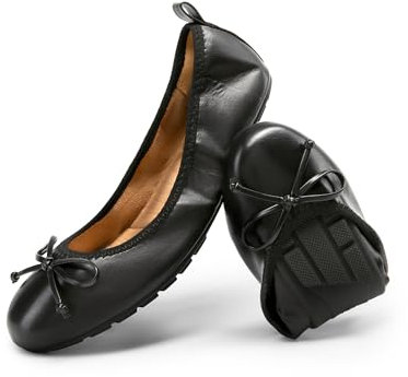 DREAM PAIRS Women's Roll Up Flats, Bow Knot Ballet Flats for Women, Ladies' Foldable Round Toe Comfort Light Weight Slip-On Dress Shoes for Driving and Party and Wedding,Size 9,Black,SDFA2409W