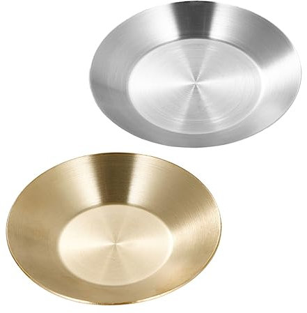 Zerodeko 2pcs Seasoning Dish Round Serving Tray Fondue Plates Round Serving Platter Cutlery Tray Utensil Tray Serving Tray Round Trays Sauce Tray Household Stainless Steel Round Tray