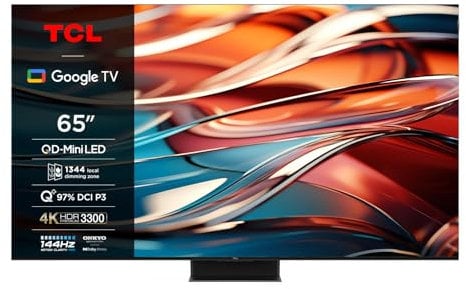TCL 65Q10B, TV Mini LED 65”, pannello QLED 144Hz, 4K Ultra HD, Google TV (Dolby Vision & Atmos, audio ONKYO 2.1.2, Controllo vocale hands-free, compatibile con Google Assistant & Alexa, AirPlay2)
