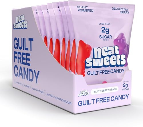 NeatSweets Low Sugar, High Fibre Gummies, Fruity Berries (50g, 18 Packs) | Fruity Berry Candy, 1.6g Sugar Per Pack, Low Calorie, Keto Friendly, No Added Sugar, Vegan Sweets, Healthy Snacks