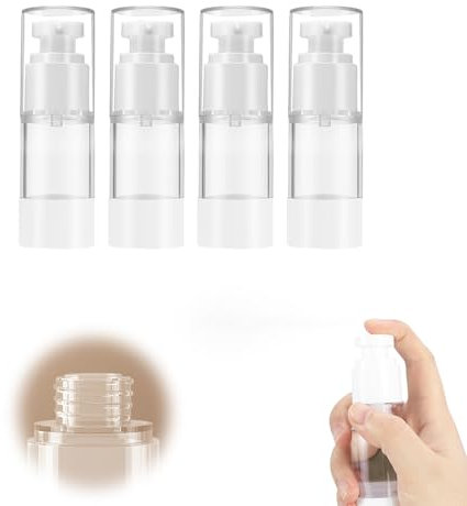 4 Stück Airless Pumpspender, 2024 Neu Essence Lotion Vakuumflasche Cremekopf Vakuumflasche Spenderpumpe, Vakuum kosmetischer Reisebehälter für Reise Home Verwendung Cremetopf (15ml Sprühflasche)