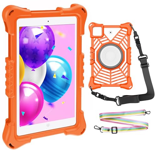 Custodia tablet 7 pollici universale Silicone con supporto e 2 cinghie per appenderlo Compatibile universalmente con tutti i modelli di tablet da 7 e 8 pollici (Arancione)