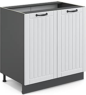 Vicco Spülenunterschrank Fame-Line, Weiß Landhaus/Anthrazit, 80 cm mit Regal, AP Marmor