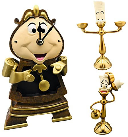 Kerzenhalter Die Schöne und das Biest Kerzenhalter Ornament Wecker Ornament Dekoration Retro Kollektion Harz Ornament Cogsworth Geburtstagsgeschenk (Dreiglieder)