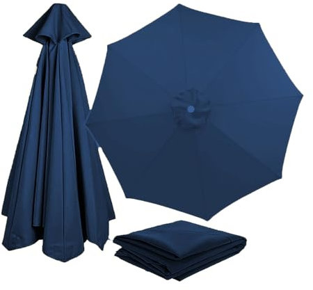 Terrassenschirm Ersatzbezug Sonnenschirmbezug Marktschirm Ersatz-Baldachin 3.0m 6/8 Streben, Ersatzabdeckung für Tischschirme im Freien Sonnenschirm Ersatzteile für Balkon, Garten, Pool und Strand(Nav