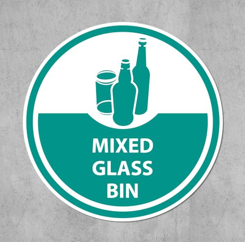 Mixed glass bin, recycling sign - Self adhesive sticker (150mm x 150mm)