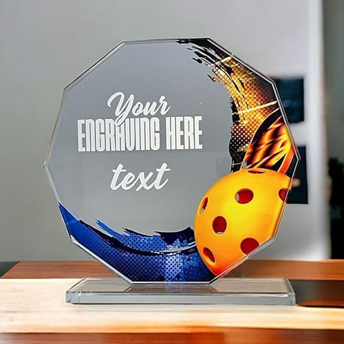 Trophy Monster Crystal Pickleball Award Made from 6mm Thick Printed Glass | FREE Personalisation | for Clubs & Presentations | 150mm