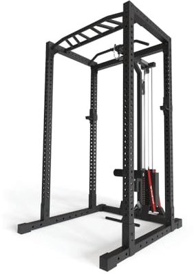 Atletica R7-Base Stack Power Rack | Power Rack mit 90kg oder 120kg Steckgewicht | Latzugstation mit Legblocker | Ruderstation Größe 204 cm
