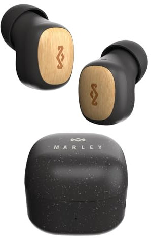 House of Marley Smile Jamaica - Auriculares inalámbricos pequeños, auriculares Bluetooth pequeños, 14 horas de reproducción, auriculares intrauditivos TWS Bluetooth con funda de carga, materiales