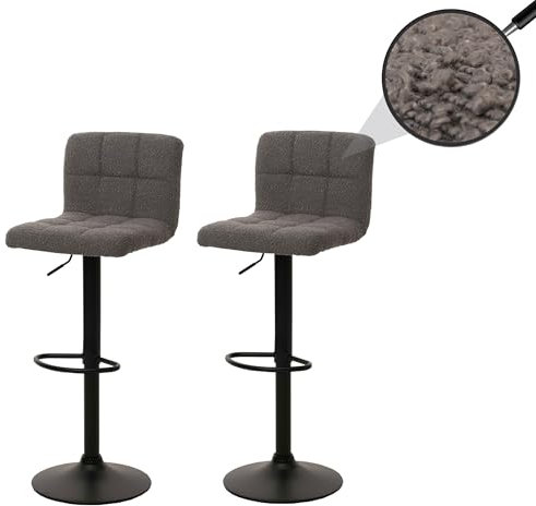 Mendler 2er-Set Barhocker HWC-G87, Tresenhocker Barstuhl, höhenverstellbar drehbar, Stoff Boucle (450g/m²) FSC® - dunkelgrau