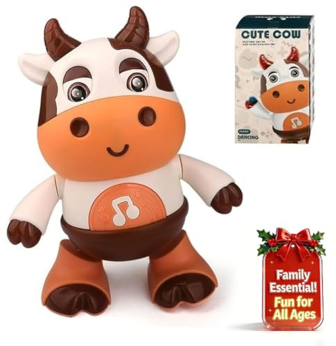 Rafonie Vaca de baile iluminada para diversión activa, juguete de vaca bailando, linda vaca musical, juguete interactivo, juguete para gatear, juguete sensorial de aprendizaje