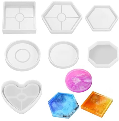 Tkxjry 7 Pezzi Vassoio per Stampi in Silicone, Stampi Decorativi in Resina, stampi per colata di, stampi in resina epossidica, Stampi Fai-da-Te per Fare Piatti, Fare Coaster, Creazione di Artigianato