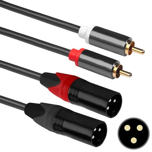 Dual RCA to XLR Cable 1.5m, XLR to Mini Jack Cable, Male to Male Aux to Dual XLR Breakout Stereo Cable, 3 Pin 2 XLR Male to 2 RCA Plug Stereo Adapter Cable for Audio System TV Box CD Player Speaker