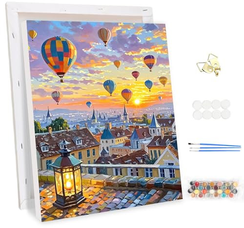 MEIYUDA Peinture par Numero Adulte avec Cadre, Montgolfière DIY Peinture à l'huile par Numéros sur Toile Artisanat avec Pinceaux Peintures Acryliques, Decoration Maison Cadeau 30x40cm