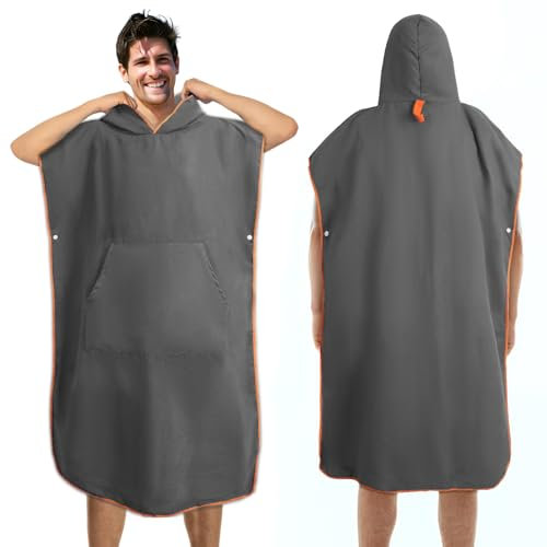 Jokisa Badeponcho Damen & Herren, Ultraleicht und Schnelltrocknend Mikrofaser Surf Poncho auch als Umkleidehilfe Strand Dunkelgrau-Lila