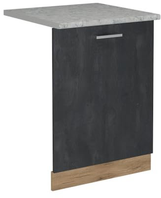 Vicco Geschirrspülblende R-Line, Geschirrspüler Fronttür, Schwarz Beton, 60 cm, AP Marmor