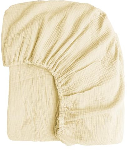 Boqingzhu Muslin Baumwolle Spannbettlaken 140x200cm Beige Creme Weiß Atmungsaktiv Kühlend Sommer Weich Hautfreundlich Spannbetttuch Bettlaken für Matraze bis 30cm Boxspringbett Topper