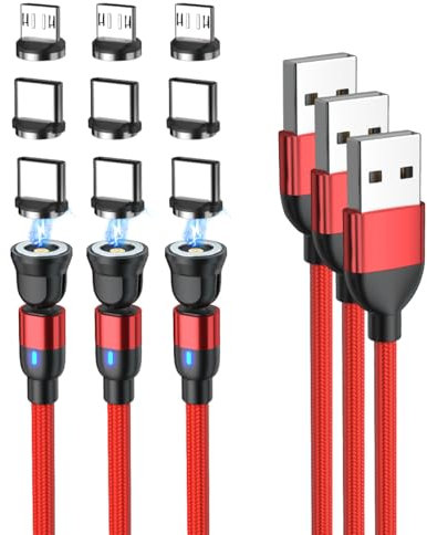 BITHAI Cavo di ricarica magnetico 360 & 180 USB (3 pezzi) cavo dati magnetico 2 in 1 per tipo C/Micro USB (0,5 m x 3)