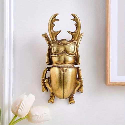 Goldene Insekten-Tierskulpturen, Wanddekoration, Wandkunst, Dekoration, Skulptur, Kunstharz, Tier-Wandbehang, Dekoration für Wohnzimmer, Schlafzimmer, Küche, Geschenk, moderne Wohnkultur (Hirschkäfer