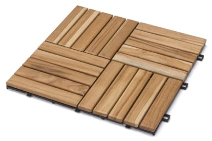 iWerk Holzfliese Teak, 30 × 30 cm, Natur, zertifiziert, Klicksystem | Für Terrasse & Balkon, Wasserabweisend, Barfußgeeignet, FSC®-zertifiziert
