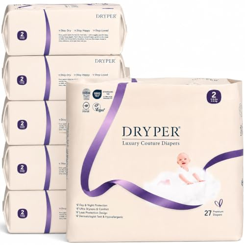 Baby Nappies Size 2 DRYPER 162ct Oeko-TEX Hypoallergenic Soft 4-8kg | Eco Nappies: Certified FSC & Vegan Sensitive Care, Bio Pack, Silk Comfort Fabric & Wetness Indicator, Monthly Pack.