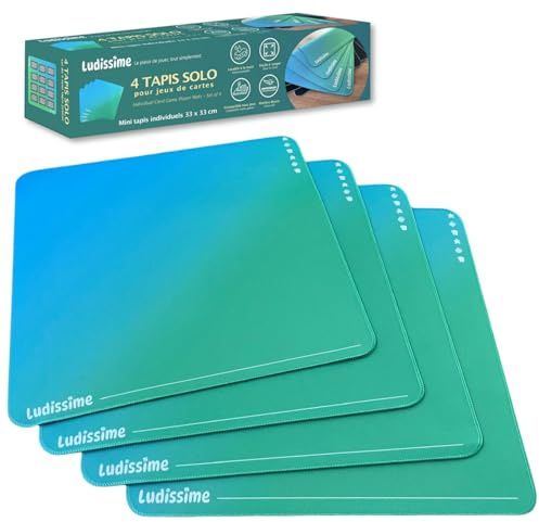 Ludissime Lot 4 Mini Tapis de Jeux de société 33x33 cm pour Cartes | 4 tapis individuels : 1 par joueur, néoprène antidérapant, format compact pour cartes, famille et voyage