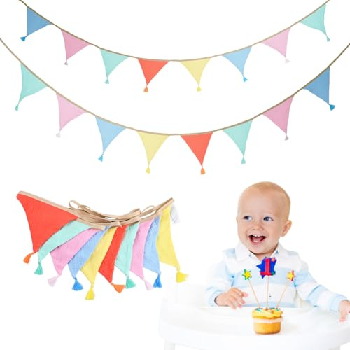 2 Stück wimpelketten Bunt 2.6m, Girlande Wimpelkette Kinderzimmer mit Quasten, Girlande Outdoor, für Kinderzimmer Deko, Hausbett, Babybett, Wanddeko, Mädchen und Junge (Macaron-Farbe)