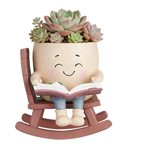 e-YiHESZ Rocking Chair Smiley Face Planter with Drainage Hole(1pcs TYPE7)