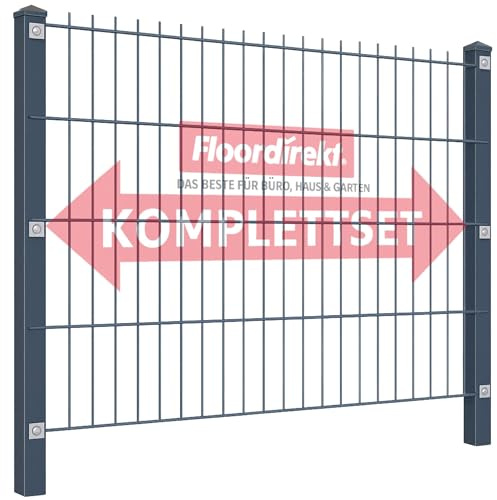 Floordirekt Dubbelstängsel LIMES av stål i antracit – stabilt stängselset med 100 cm höjd – inkl. stolpar och dubbla stavmattor, pulverlackerad – 16 m (8 x staketmattor – 9 x stolpar)